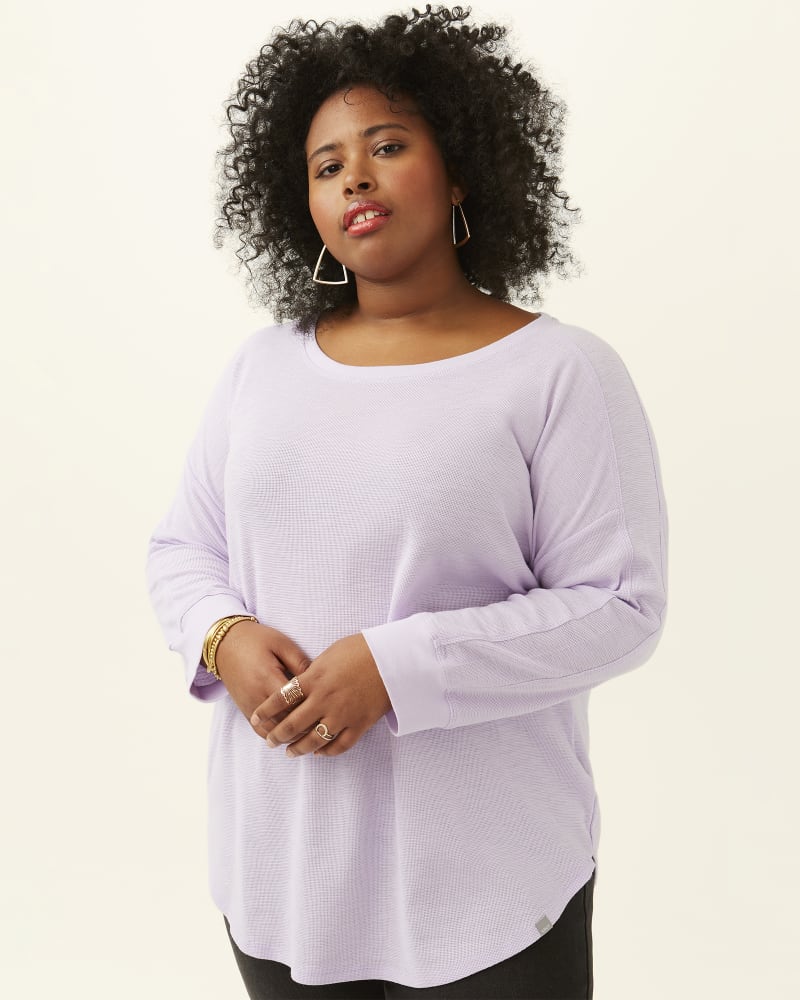 Front of plus size Cecily Micro Waffle Boat Neck Top by Marc NY | Dia&Co | dia_product_style_image_id:184297